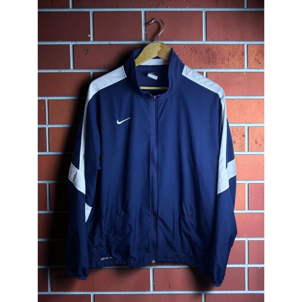 Nike Storm-FIT Men's Large Navy Blue White Full Zip Windbreaker Jacket